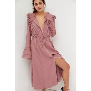 Free People Making Memories Midi Dress Buttondown Crochet Lace Cotton S 283184